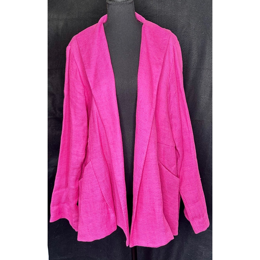 Eileen Fisher XL Pink Linen Cotton Textured Open Front Cardigan Jacket R7XB-4